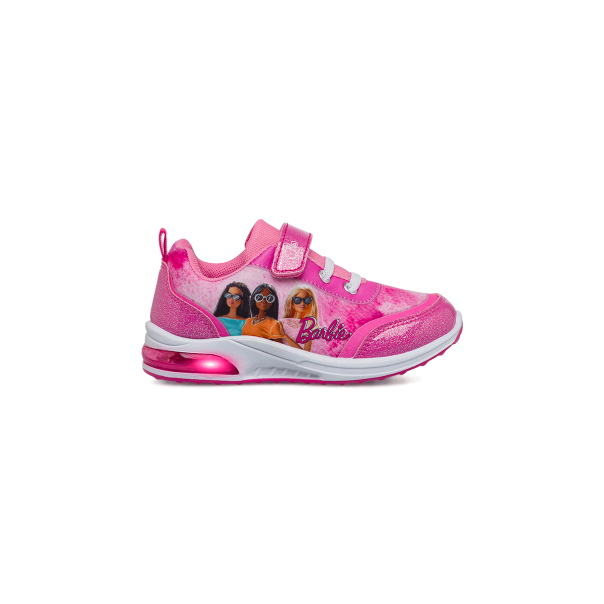 Sneakers primi passi fucsia da bambina con luci nella suola e logo Barbie, Scarpe Primi passi, SKU s333500103, Immagine 0